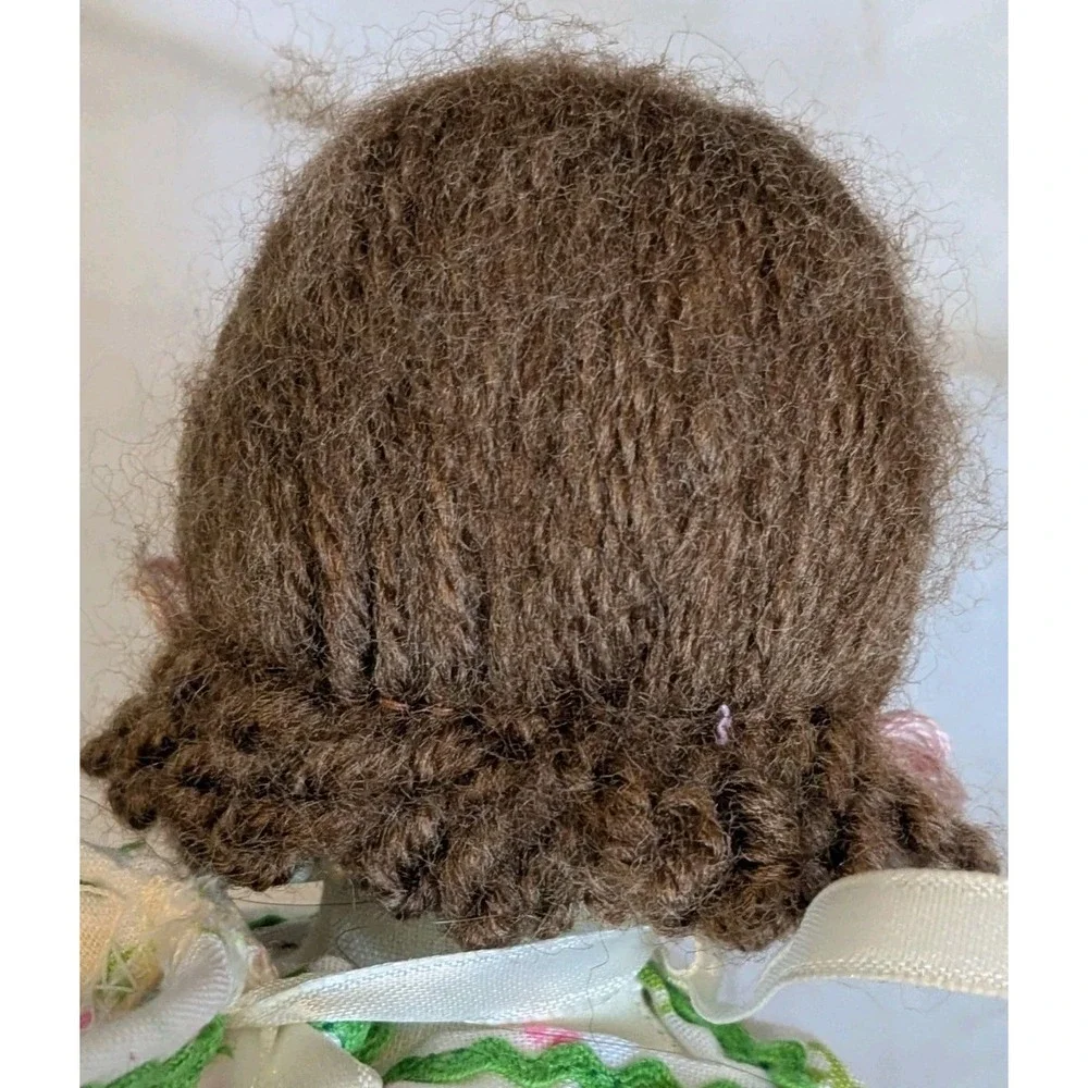 70s Cloth Doll Handmade Yarn Hair Embroidered Rag Country Signed Cottagecore 13